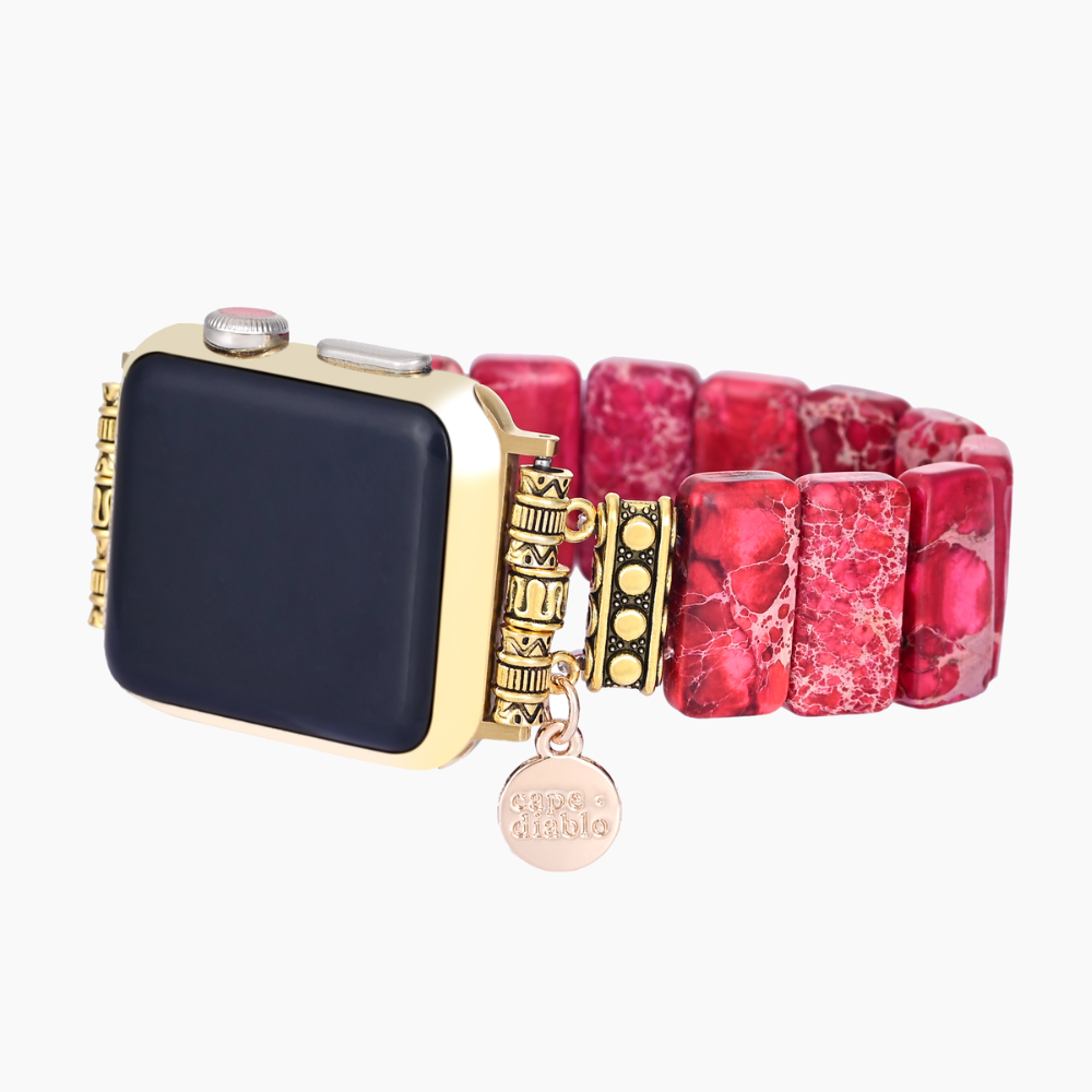 Pulseira Elástica de Jaspe Tibetano Escarlate para Apple Watch
