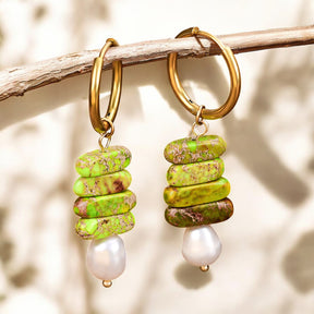 Brincos Argola Ocean Bliss com Pérola e Jaspe Verde