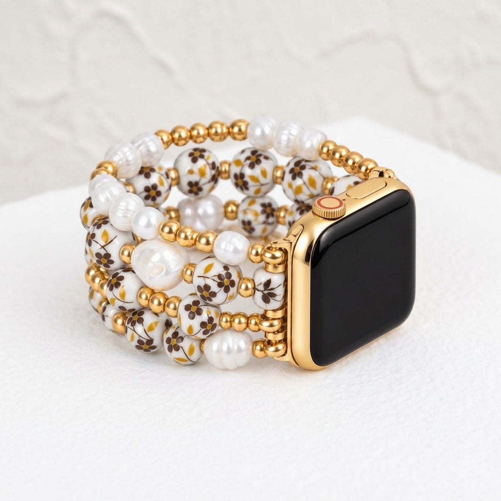 Pulseira para Apple Watch Porcelain Garden Prado Dourado