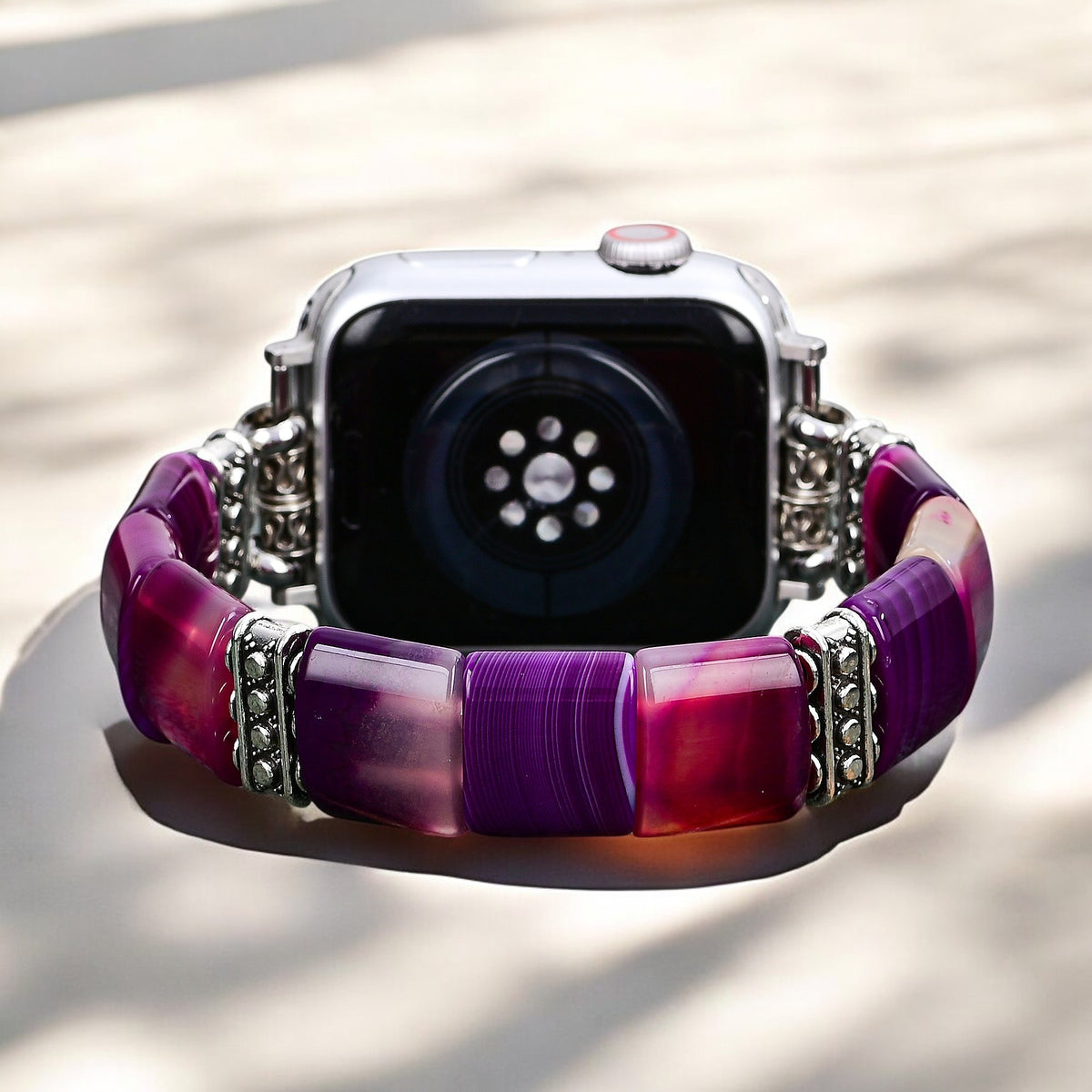 Pulseira Elástica de Ágata Aura Ametista para Apple Watch