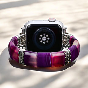 Pulseira Elástica de Ágata Aura Ametista para Apple Watch