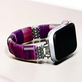 Pulseira Elástica de Ágata Aura Ametista para Apple Watch