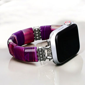 Pulseira Elástica de Ágata Aura Ametista para Apple Watch