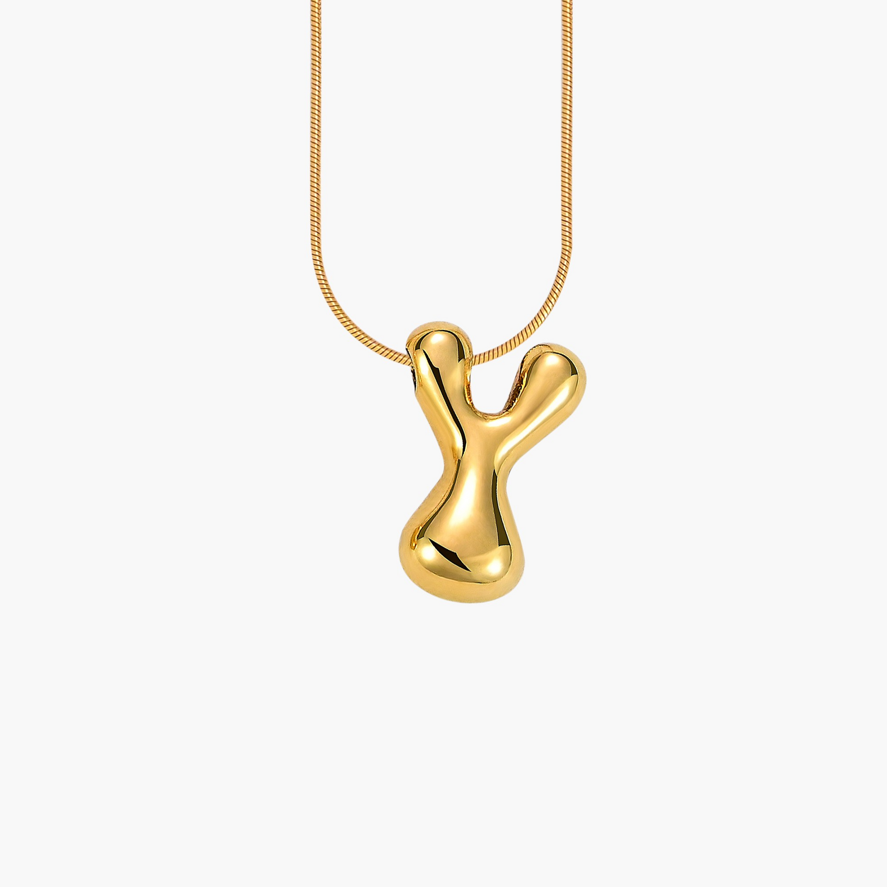 Colar inicial com letras de bolhas douradas brilhantes