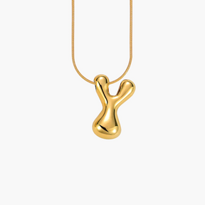 Colar inicial com letras de bolhas douradas brilhantes