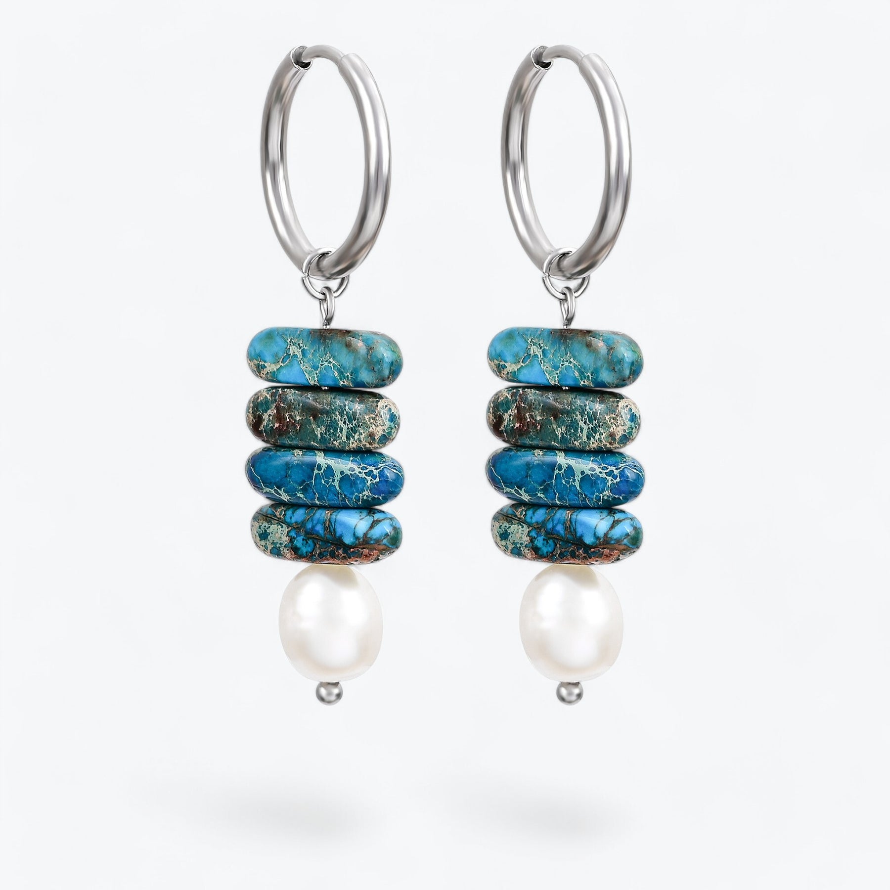 Ocean Bliss Pearl e Blue Jasper Hoop Drops