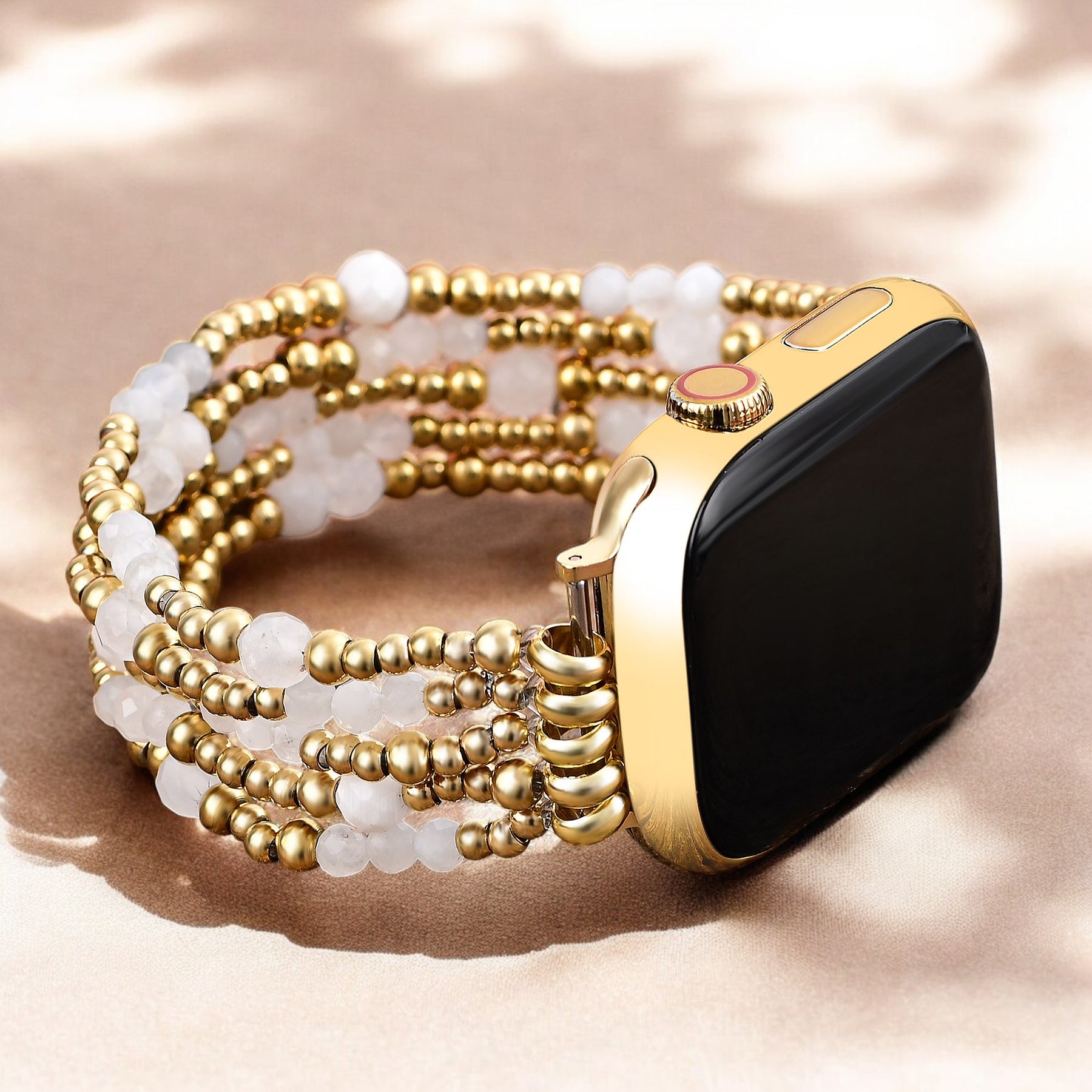 Pulseira elástica Apple Watch com pedra da lua Halo Dourado