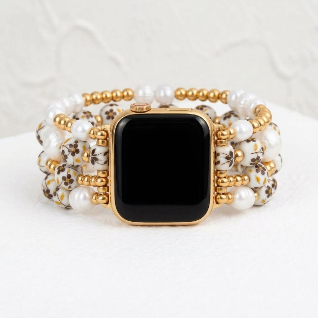 Pulseira para Apple Watch Porcelain Garden Prado Dourado
