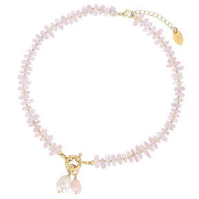 Colar com Pingente de Quartzo Rosa