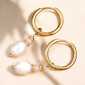 Brincos de Argola Golden Grace Pearl & Rose Agate