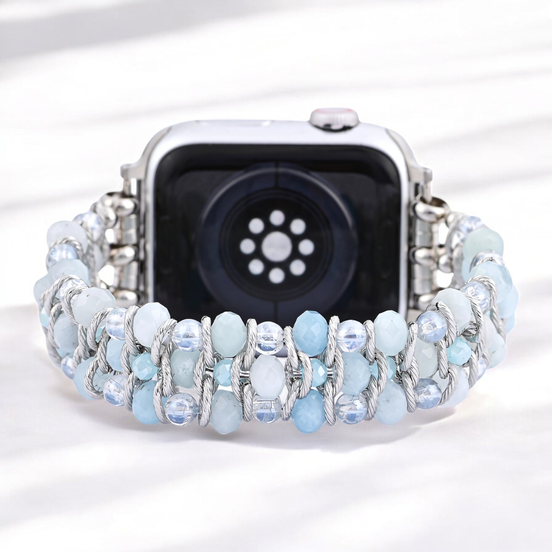 Pulseira Trançada de Safira Água-marinha para Apple Watch