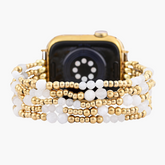 Pulseira Elástica Apple Watch com Pedra da Lua Halo Dourada