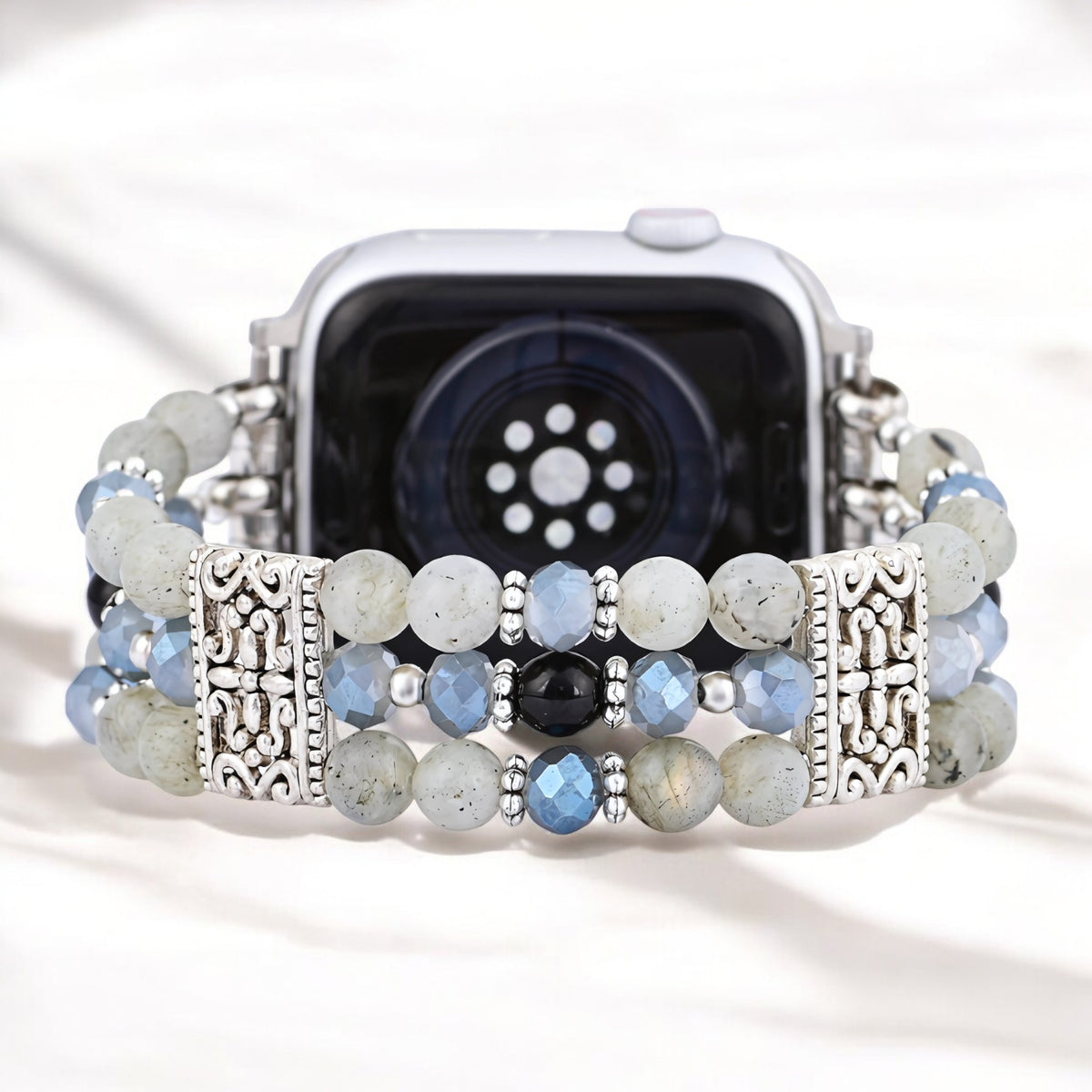 Pulseira Artisanal de Labradorita Índigo Esticável para Apple Watch