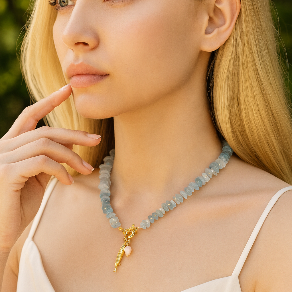 Colar Pingente de Pérola Água-marinha