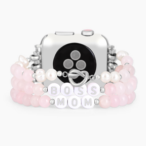 Pulseira Boss Mom Quartzo Rosa Stretch para Apple Watch