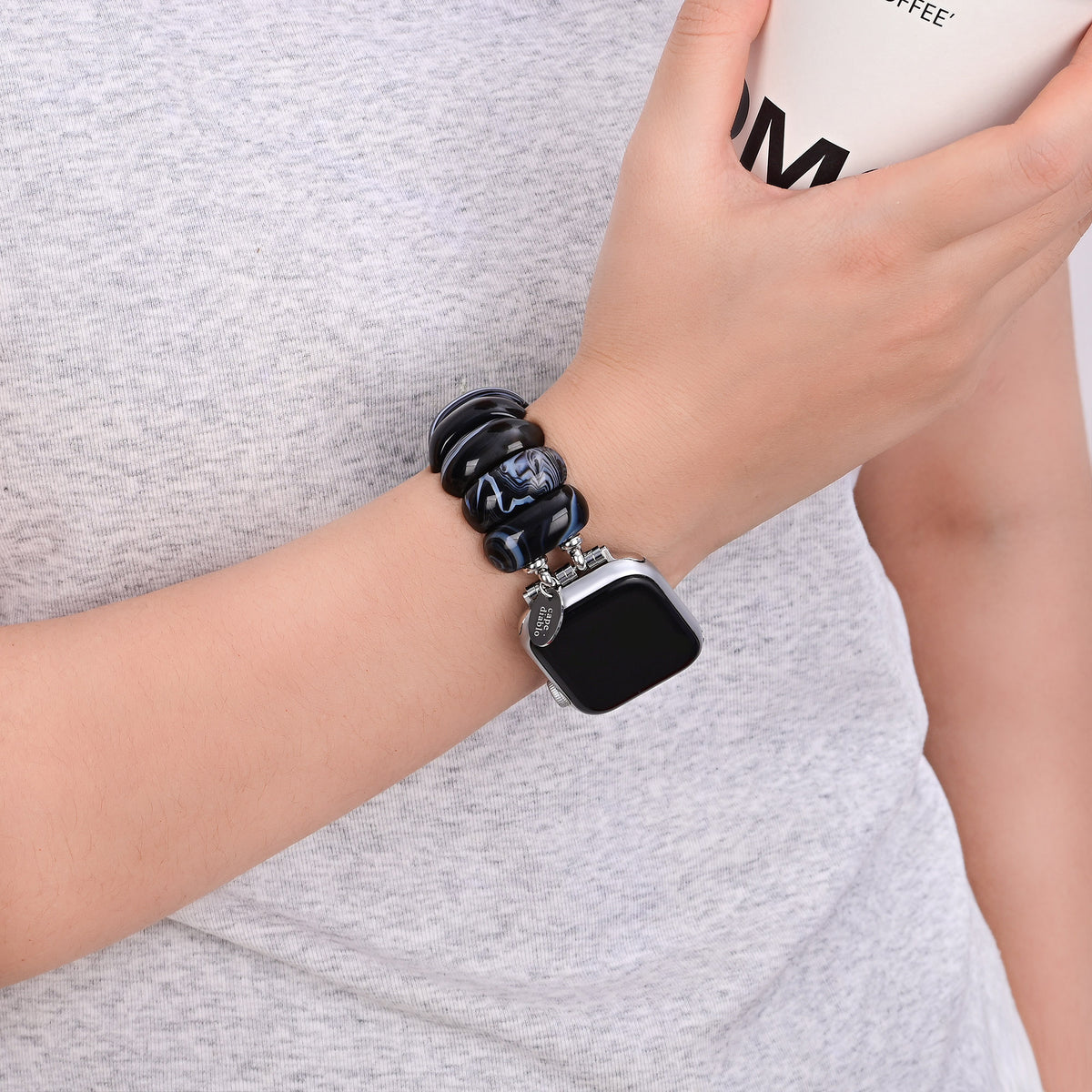 Pulseira Apple Watch de Ágata Mármore Preto
