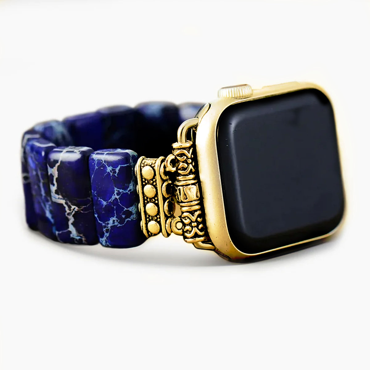 Pulseira Elástica de Jaspe Tibetano Azul Marinho Escuro para Apple Watch