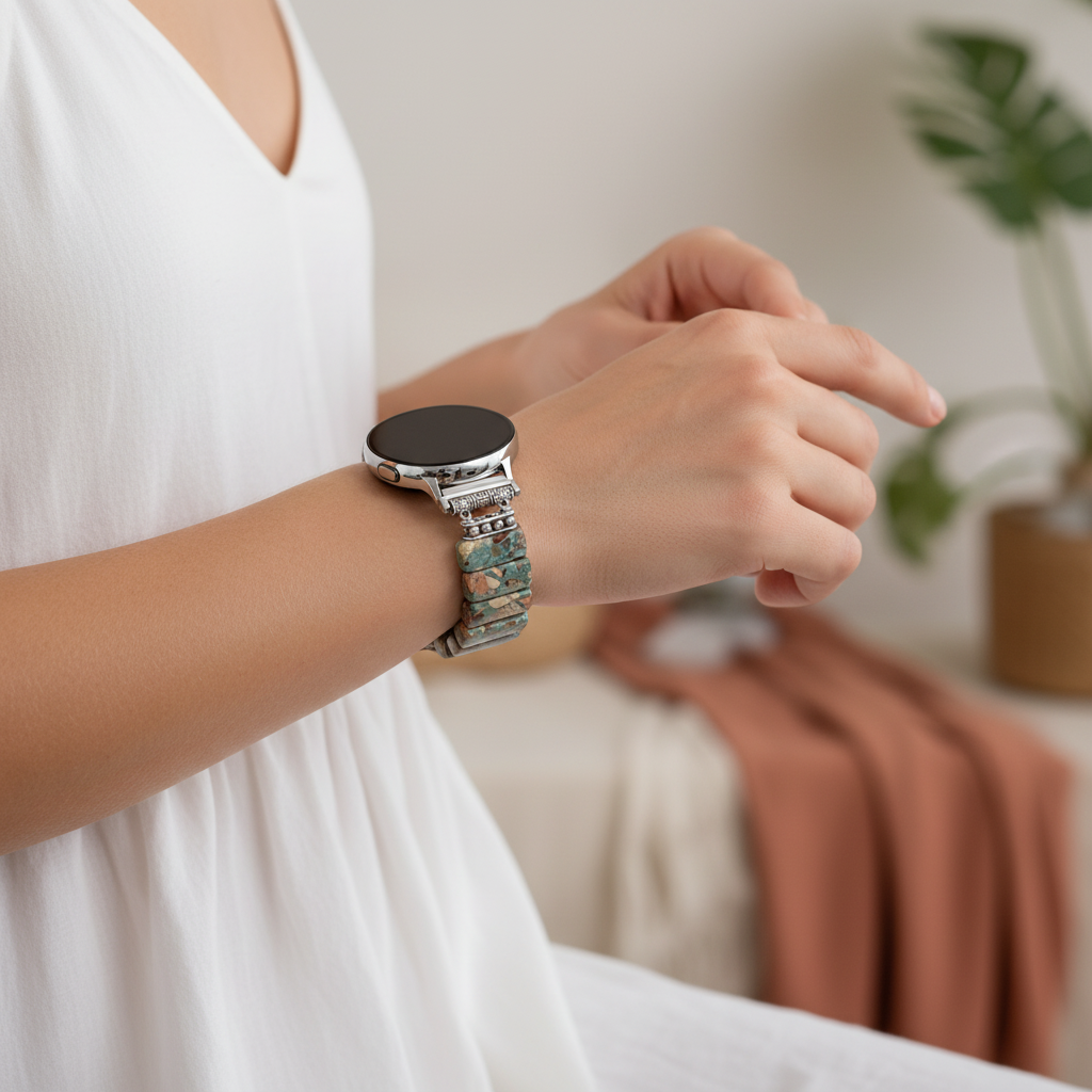 Pulseira elástica para relógio Samsung Galaxy em jaspe tibetano da Earth