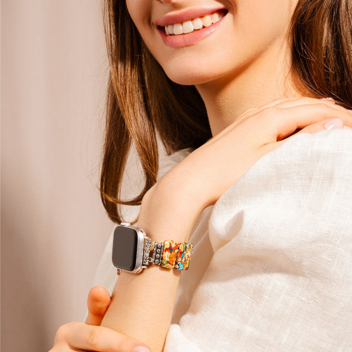 Pulseira elegante para Apple Watch com flor elástica