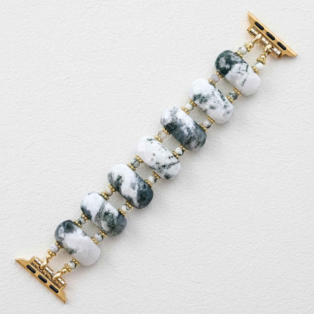 Pulseira Elástica de Terra com Ágata da Floresta para Apple Watch