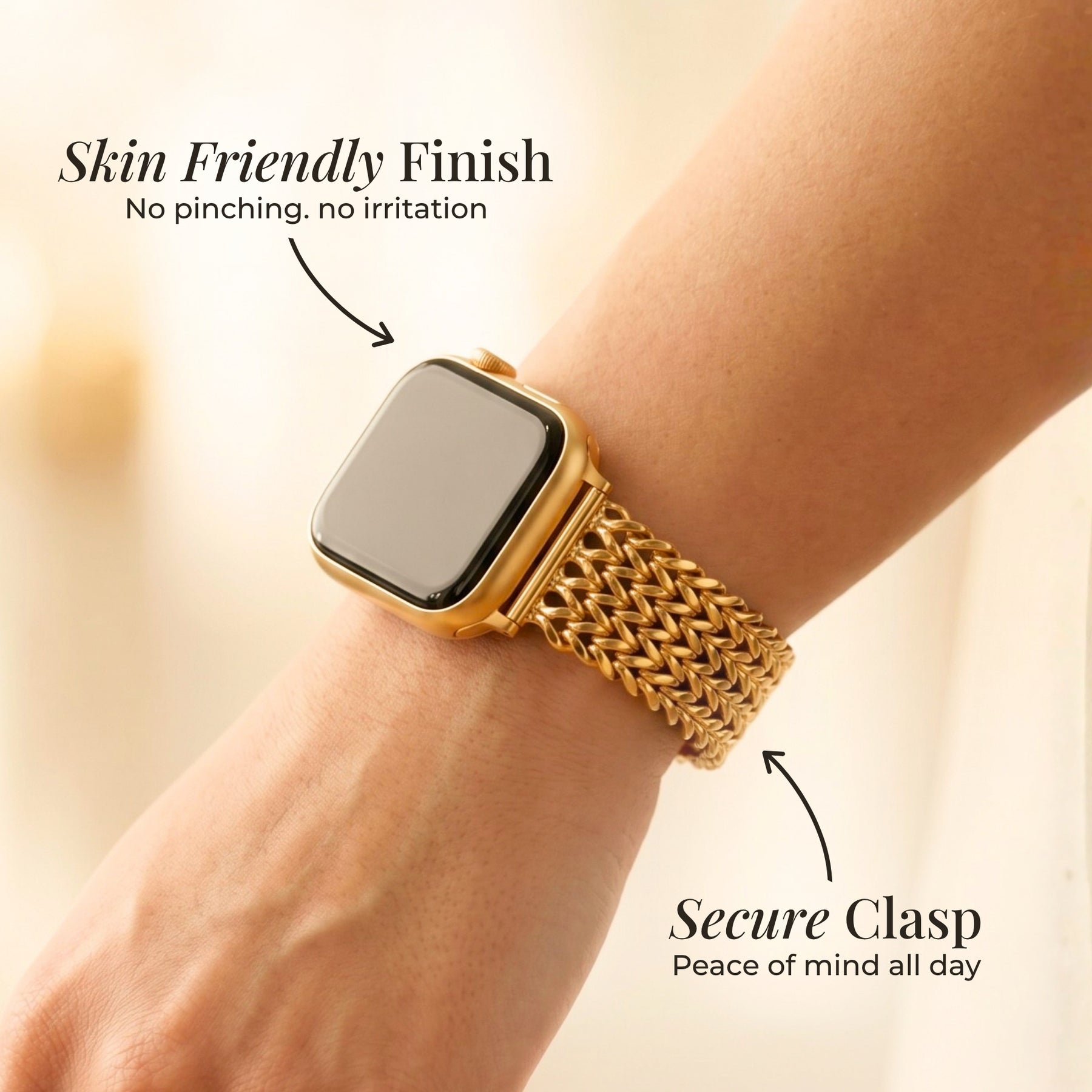 Pulseira Luxuosa de Corrente Dourada para Apple Watch