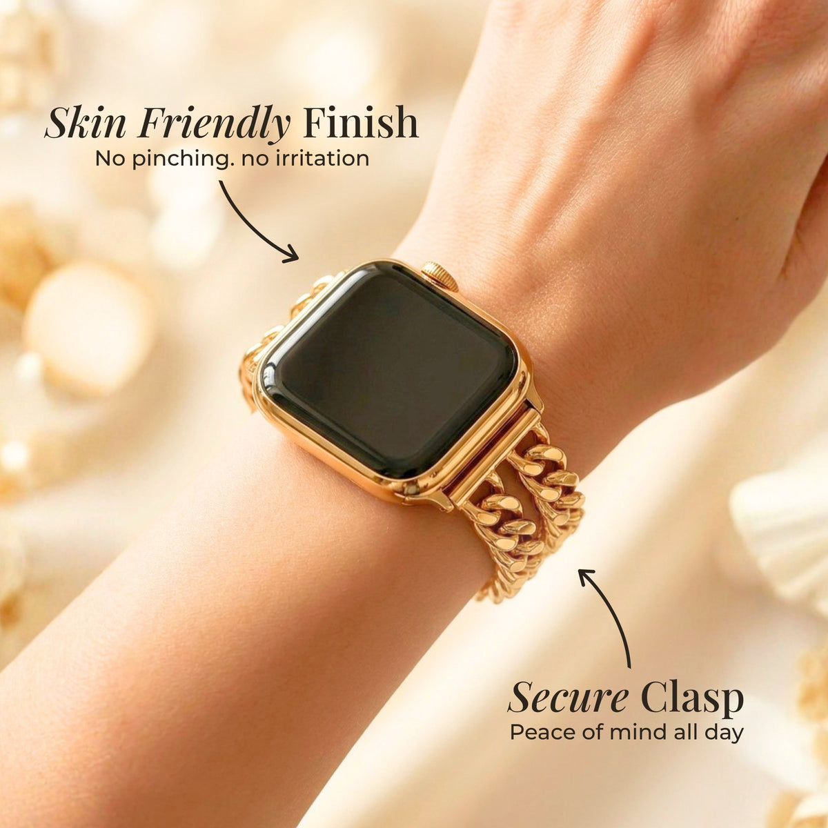 Pulseira Luxuosa Dourada Curva para Apple Watch
