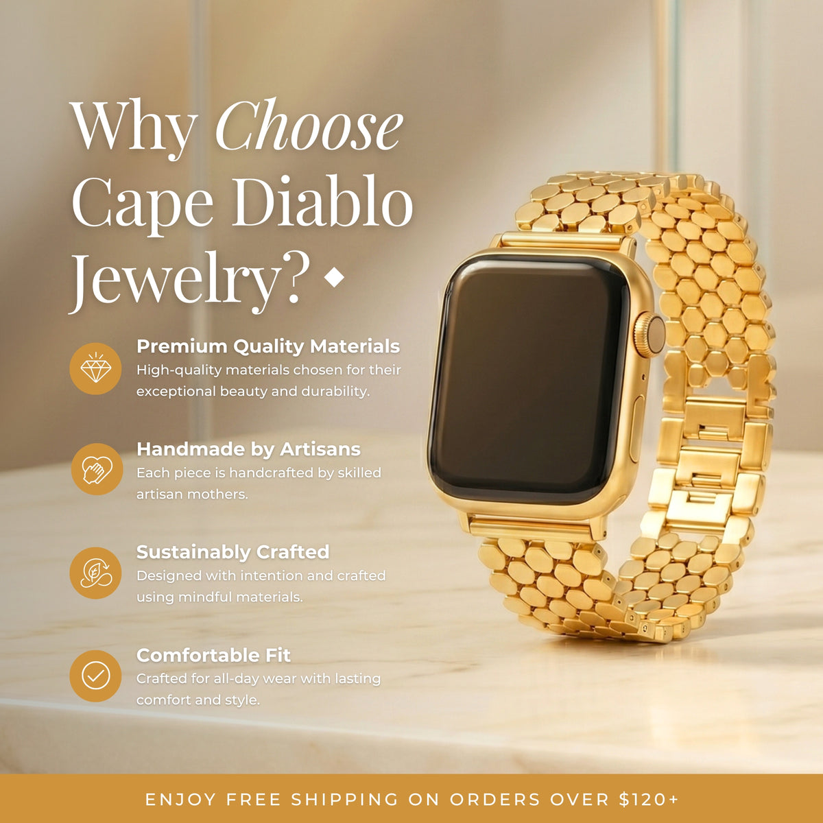 Pulseira de Luxo Golden Glamour para Apple Watch