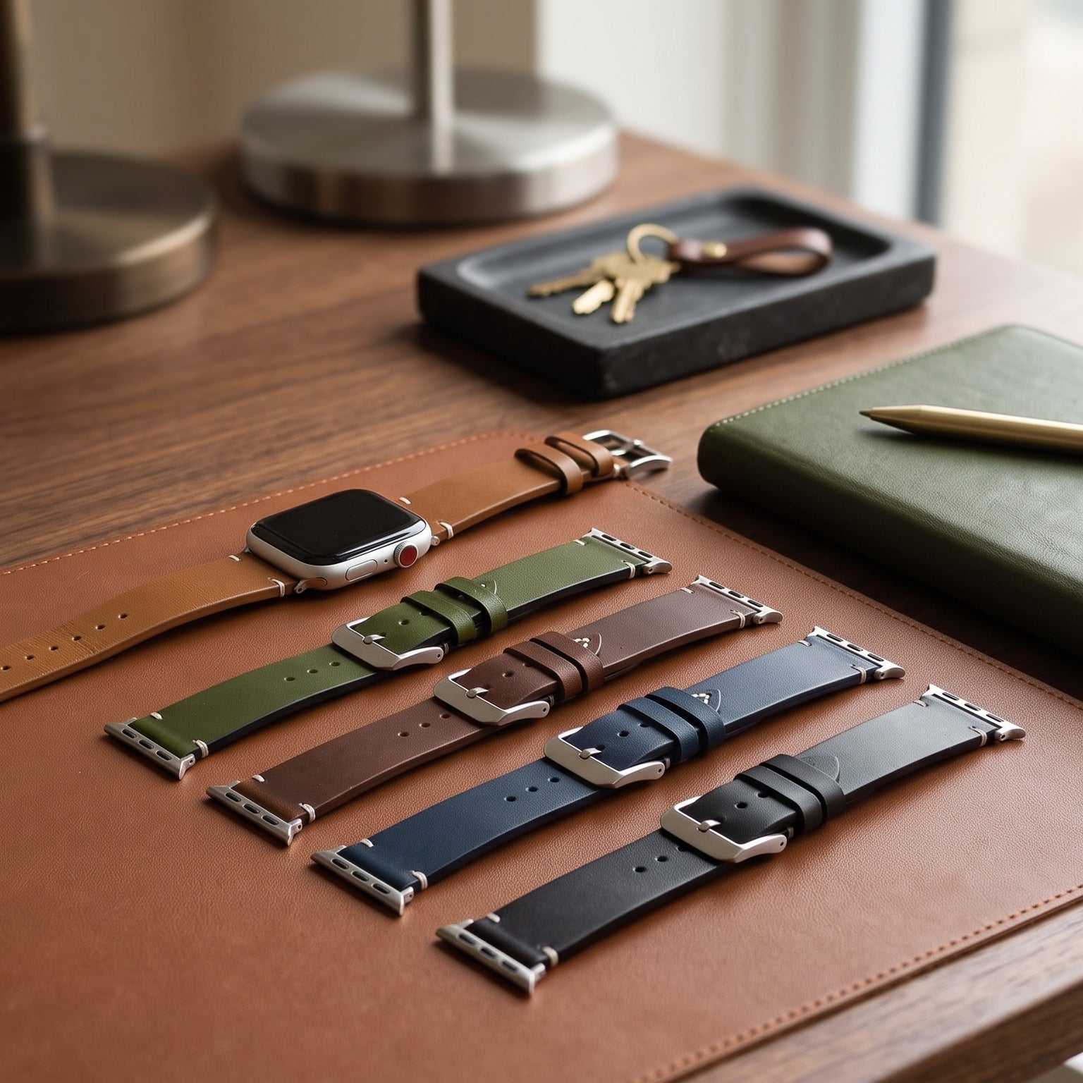 Pulseira masculina azul de couro para Apple Watch