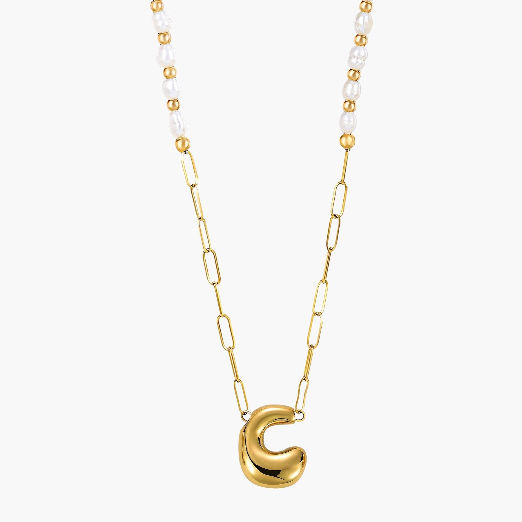 Colar de Corrente com Inicial e Pérola Bubble Chic