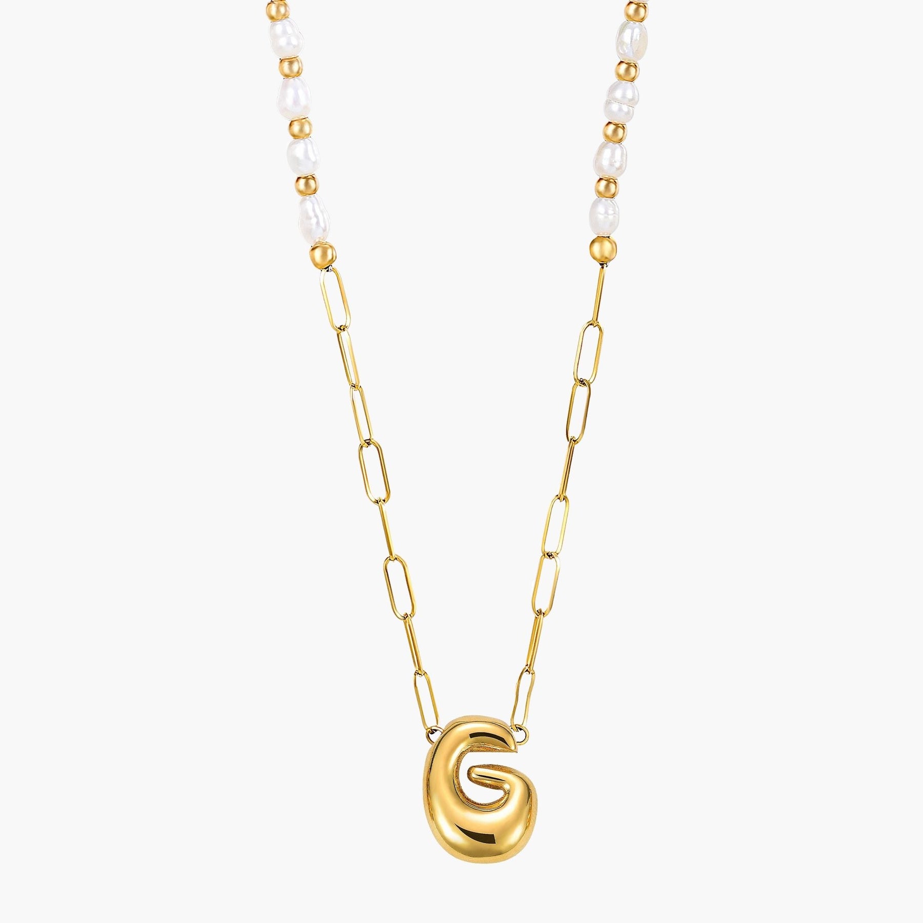 Colar de Corrente com Inicial e Pérola Bubble Chic