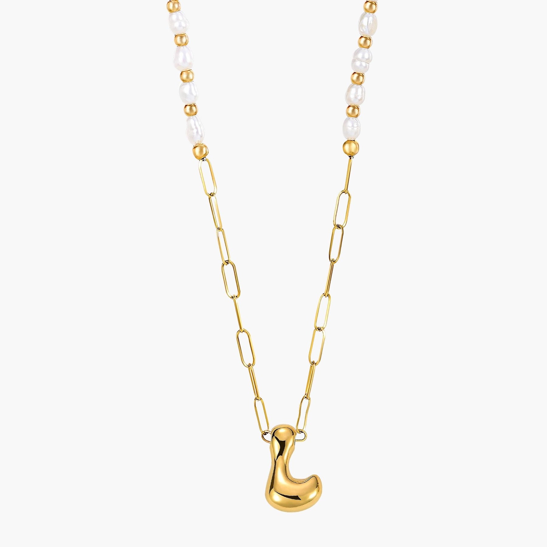 Colar de Corrente com Inicial e Pérola Bubble Chic