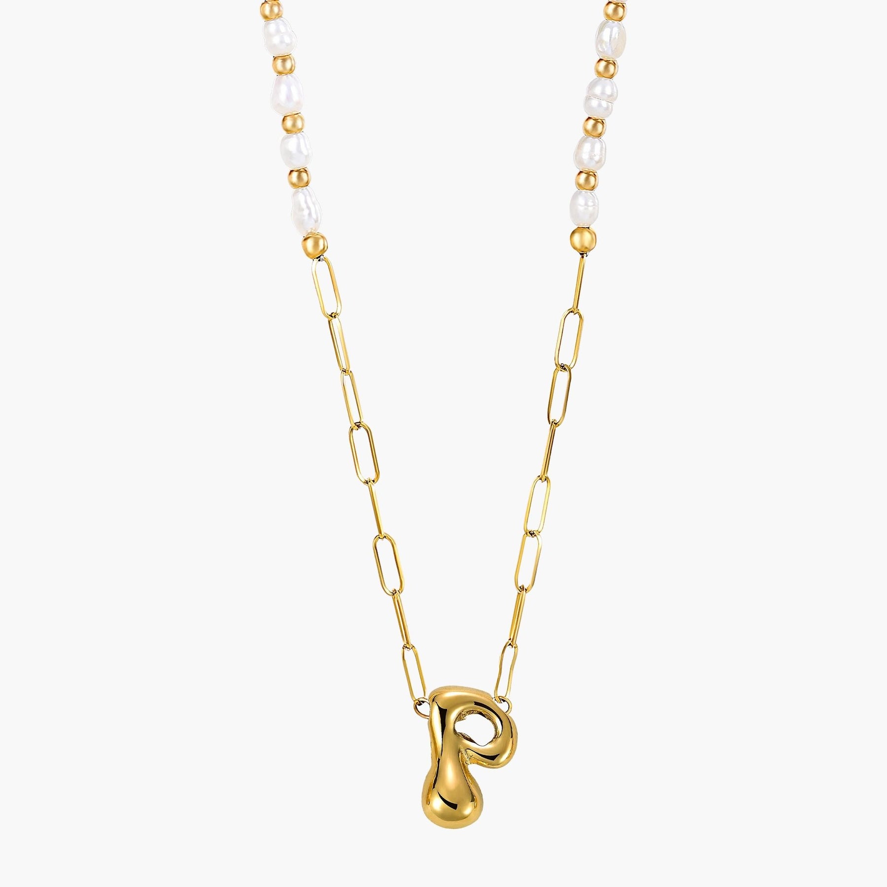 Colar de Corrente com Inicial e Pérola Bubble Chic