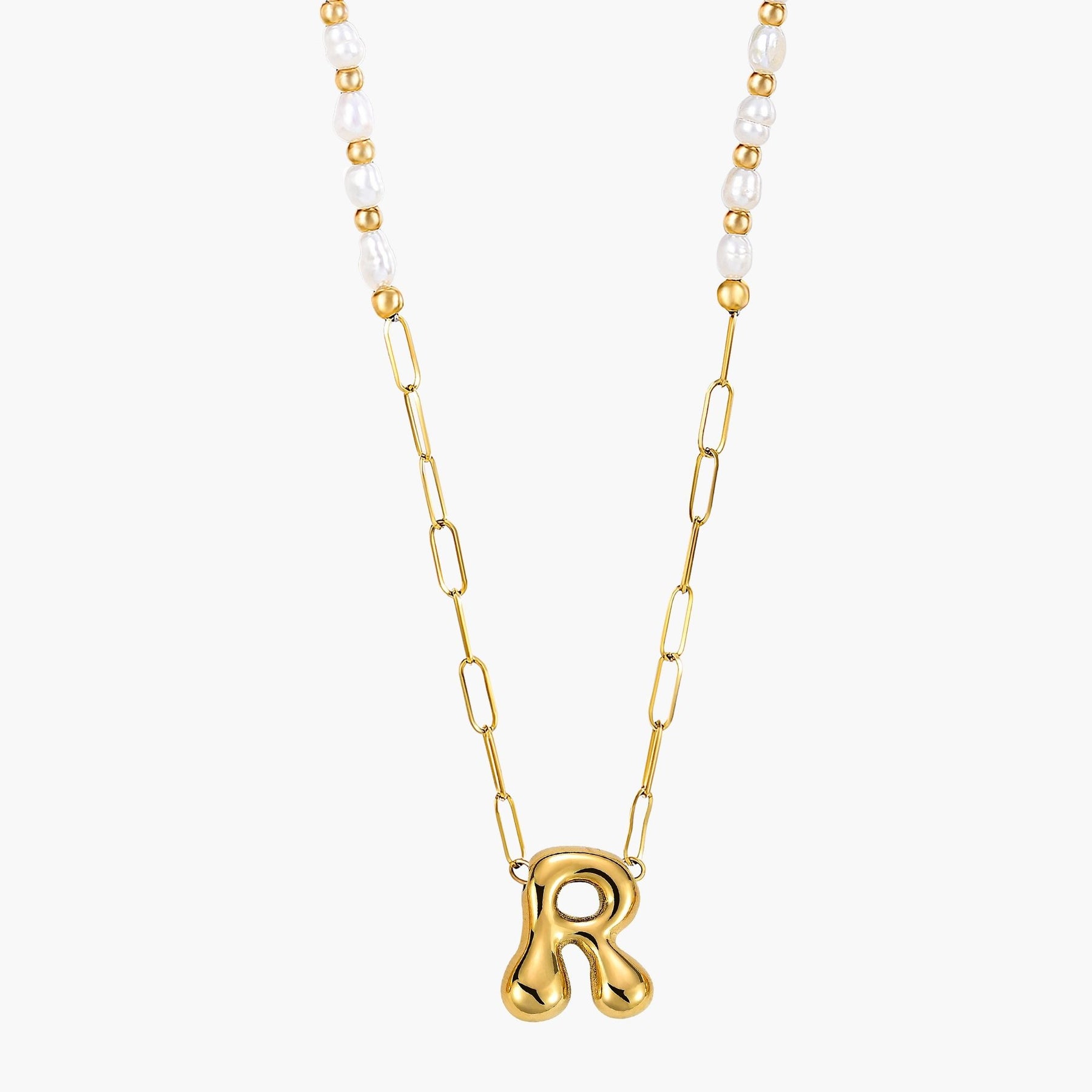 Colar de Corrente com Inicial e Pérola Bubble Chic