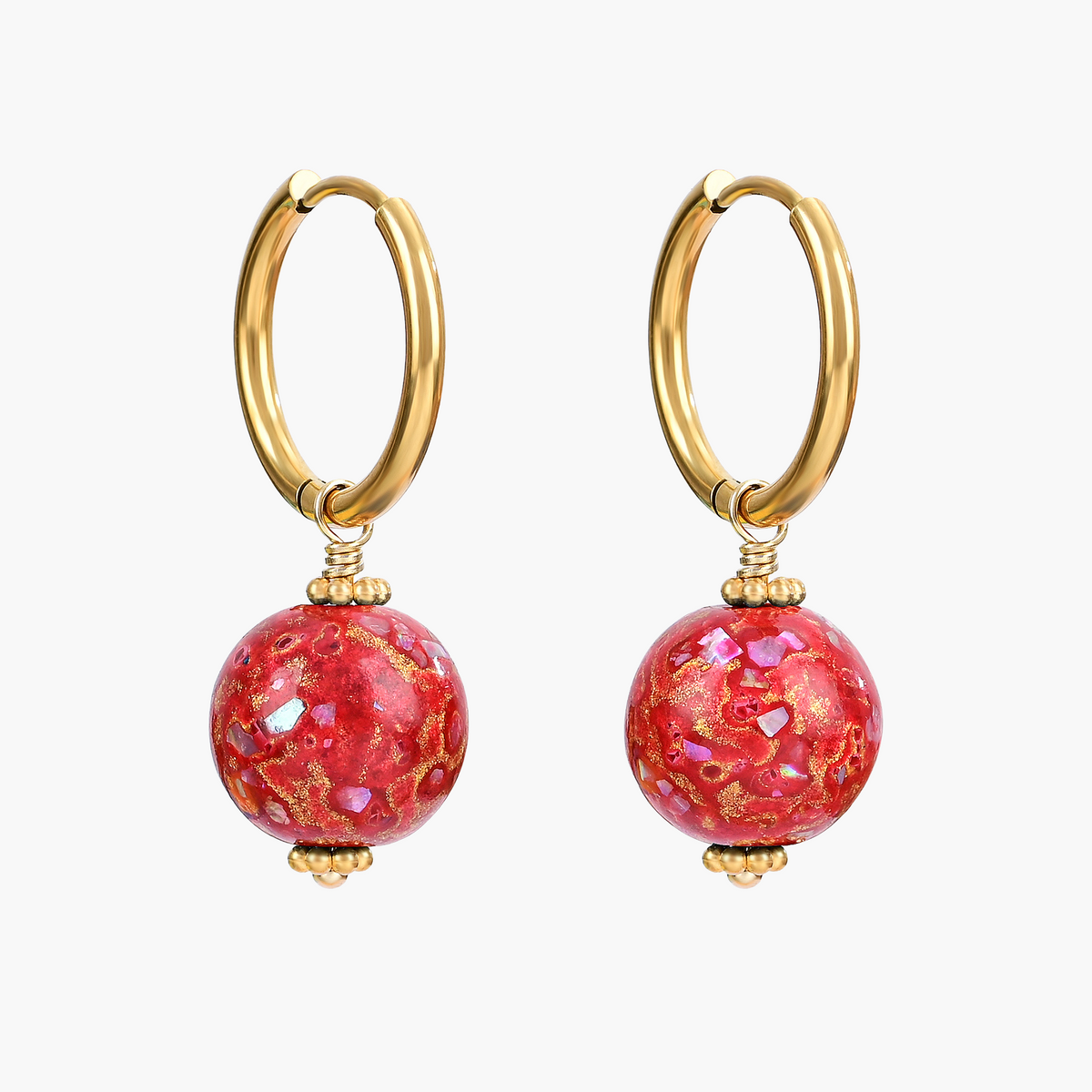 Brincos de Argola com Esferas Pontilhadas Crimson Orbit