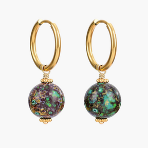 Brincos de Argola com Orbe Manchado Eclipse Esmeralda