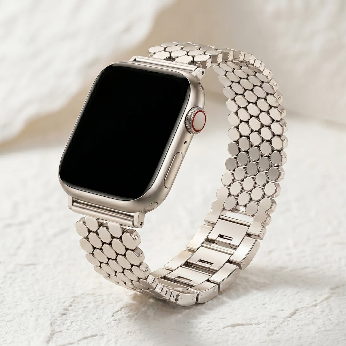 Pulseira Luxuosa Prateada de Colmeia para Apple Watch
