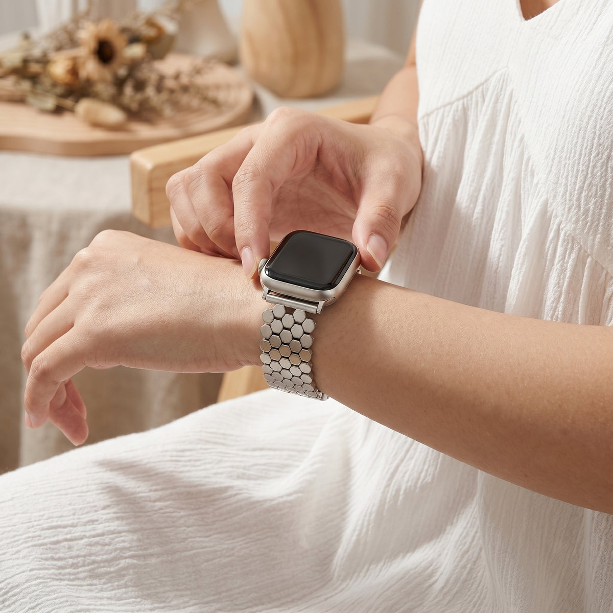 Pulseira Luxuosa Prateada de Colmeia para Apple Watch