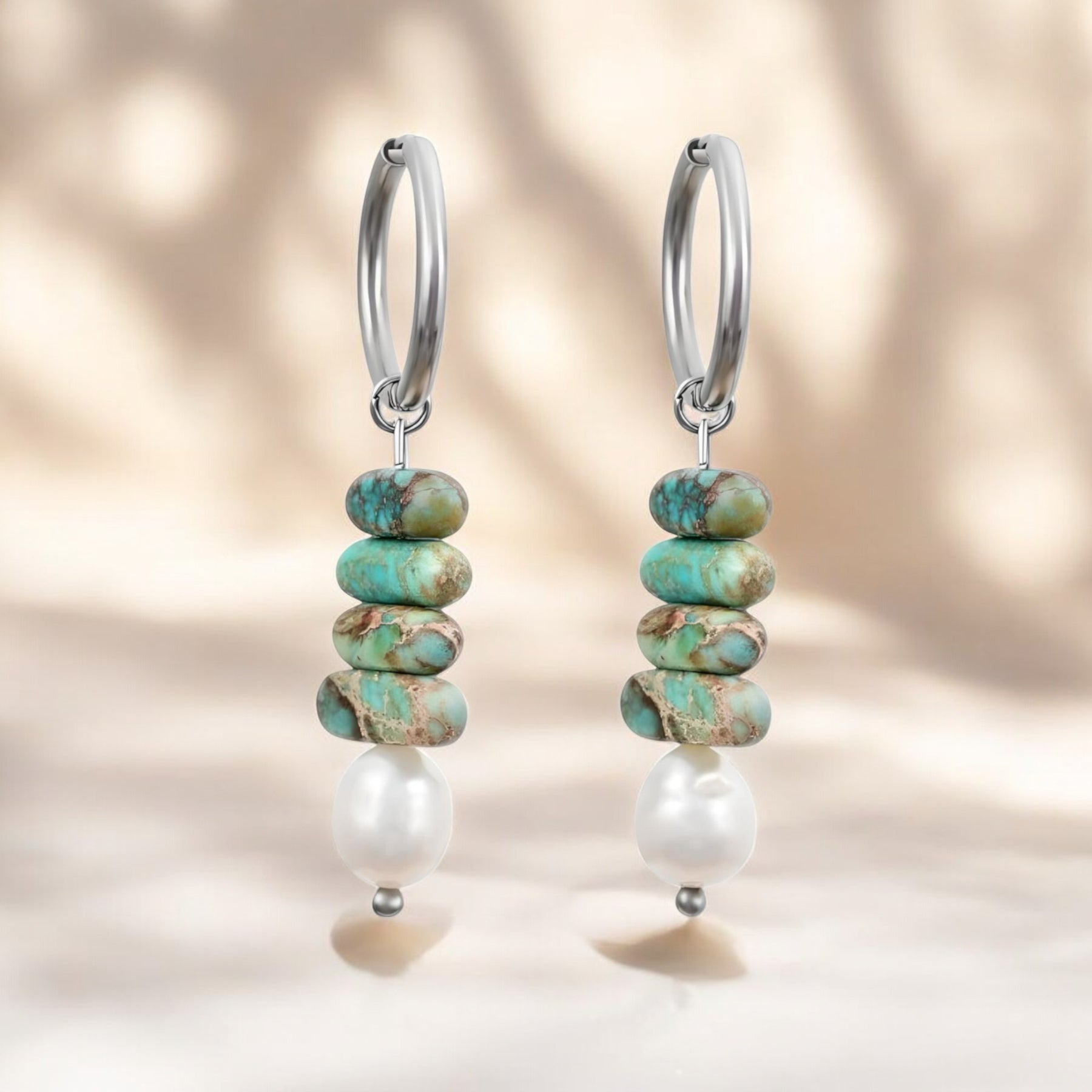 Brincos Argola Ocean Bliss com Pérola e Jaspe Turquesa
