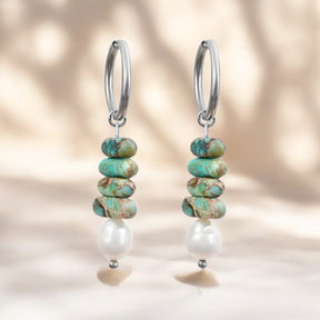Brincos Argola Ocean Bliss com Pérola e Jaspe Turquesa