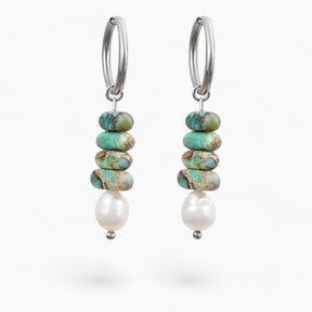 Ocean Bliss Pérola e Turquesa Jasper Hoop Drops