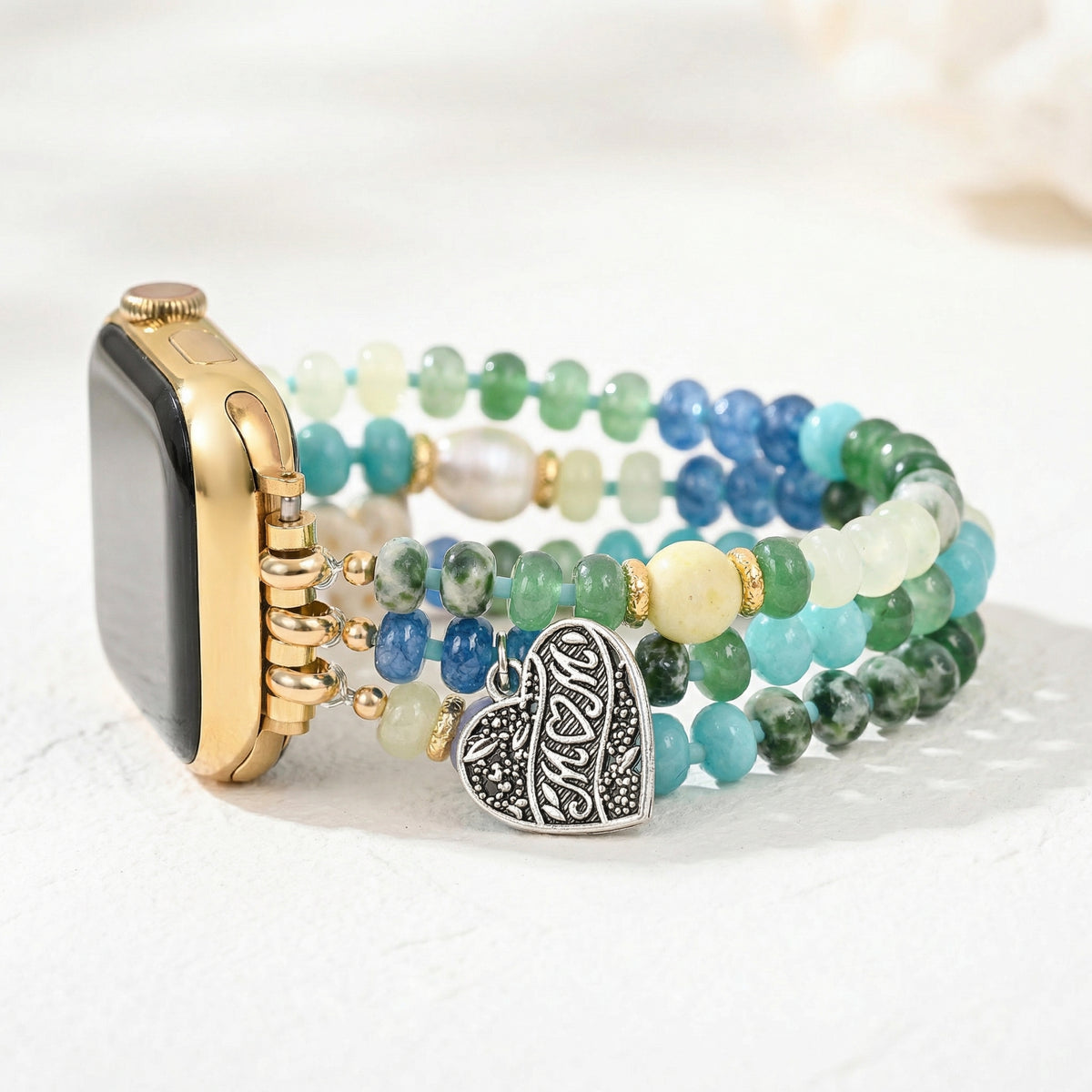 Pulseira Jade Pearl Love MOM Stretch para Apple Watch