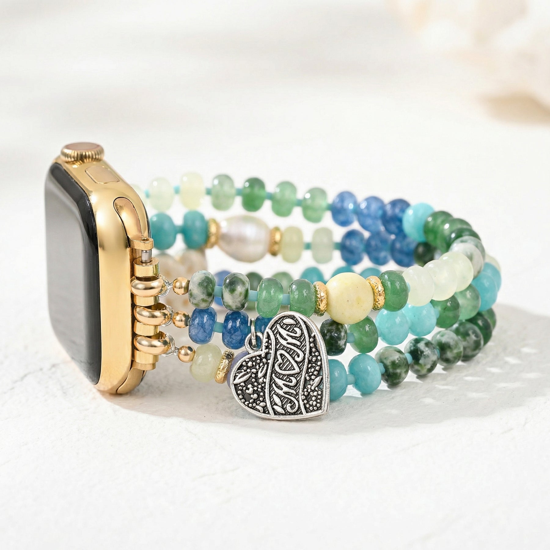 Pulseira Jade Pearl Love MOM Stretch para Apple Watch