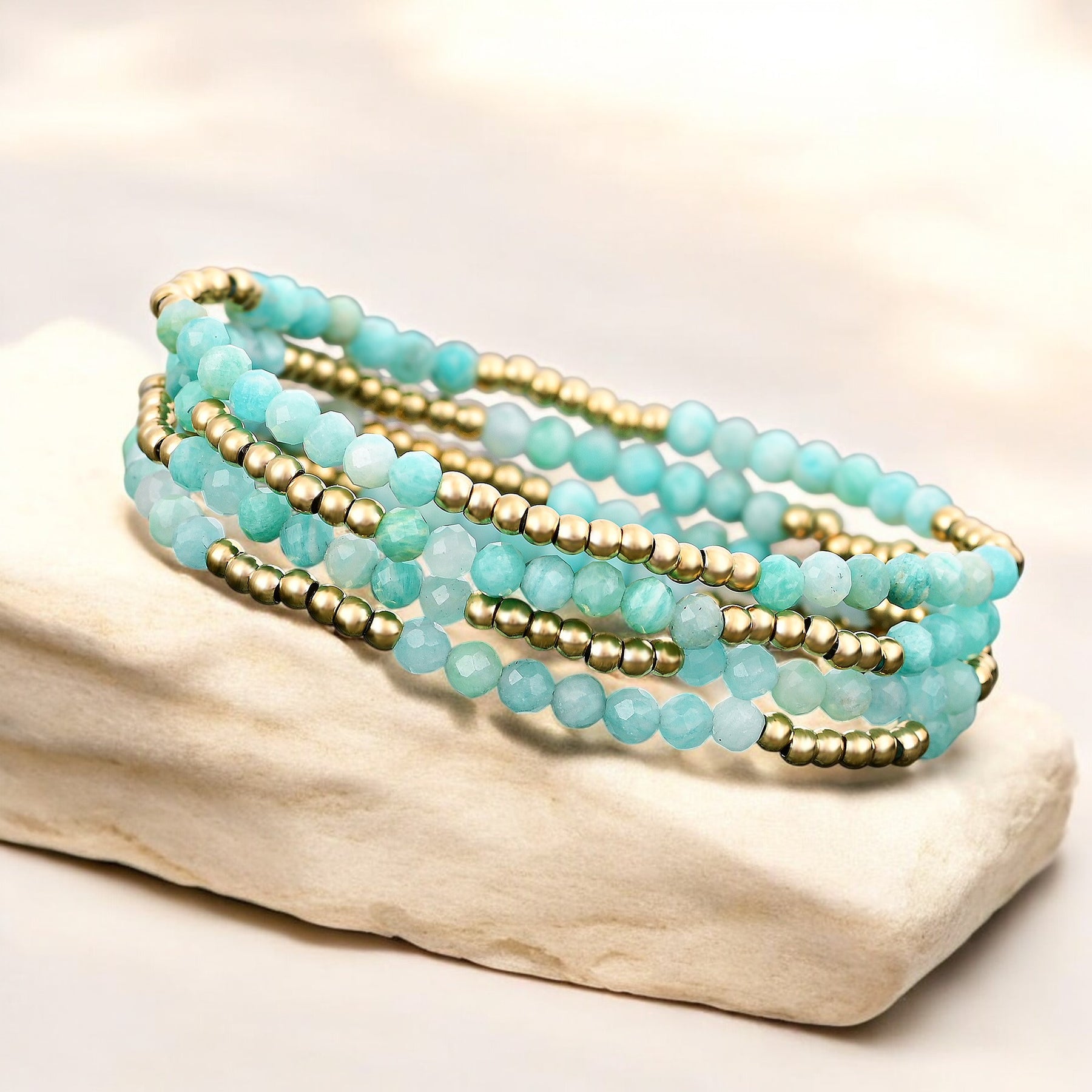 Conjunto de Pulseiras de Amazonita Brilhante