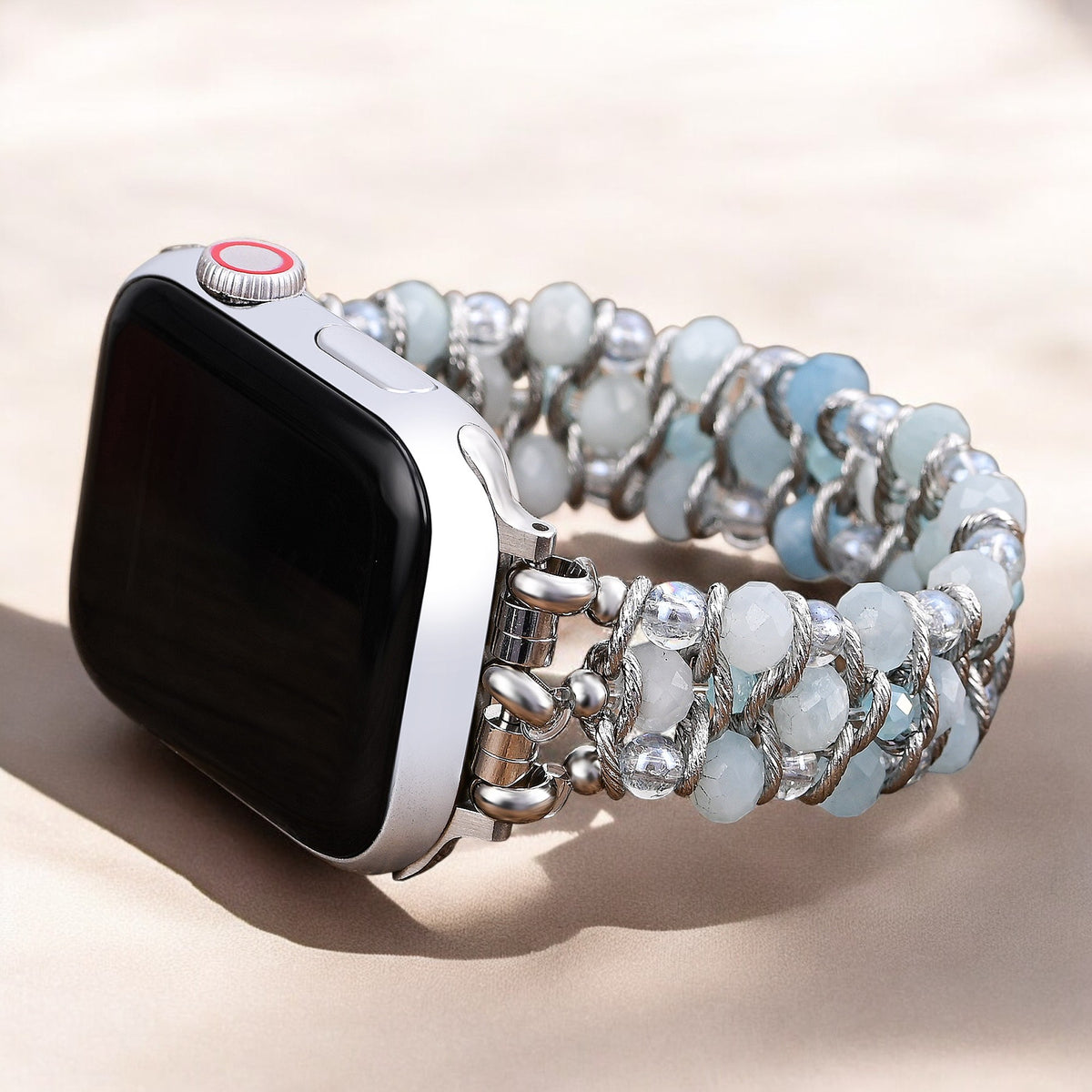 Pulseira Trançada de Safira Água-Marinha para Apple Watch