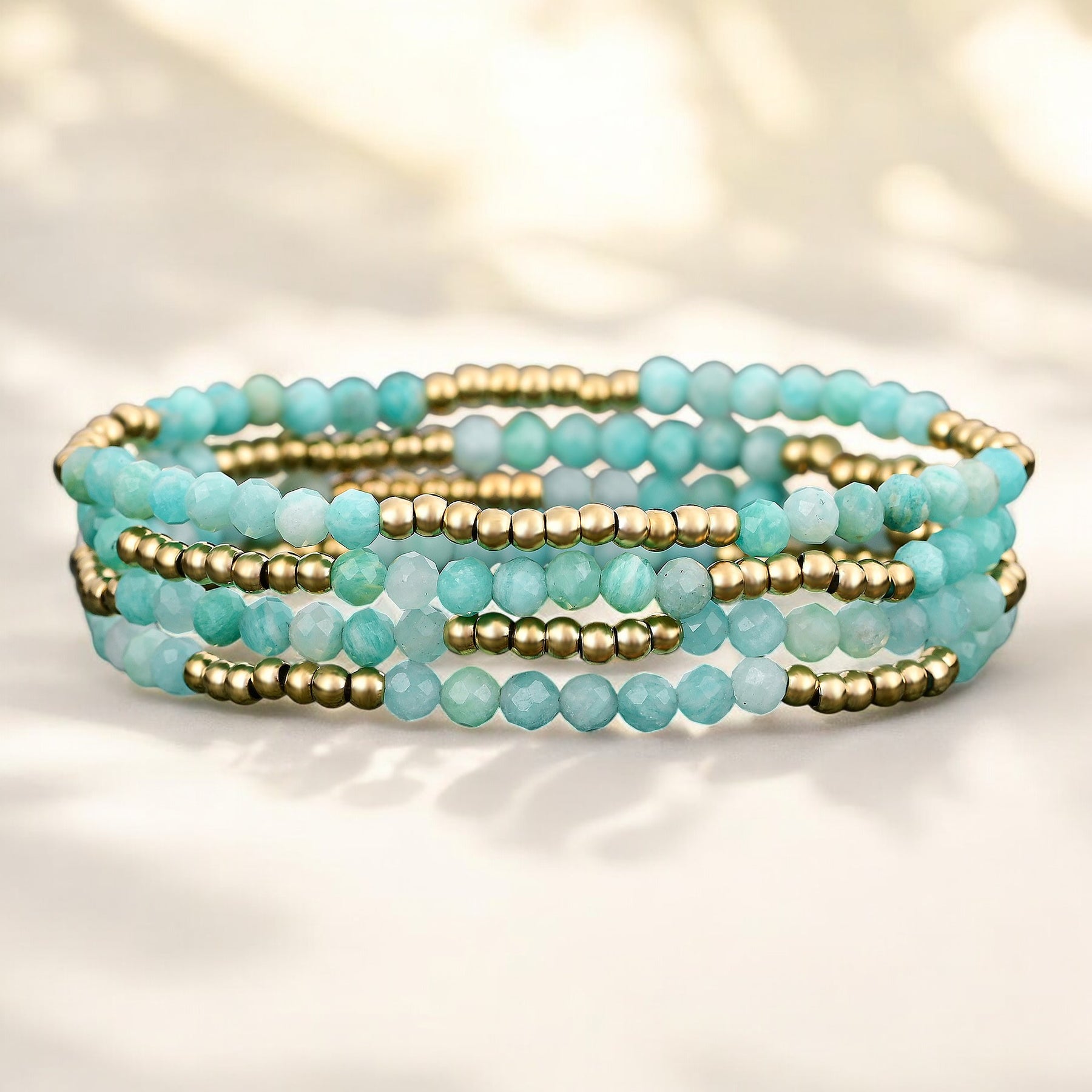 Conjunto de Pulseiras de Amazonita Brilhante