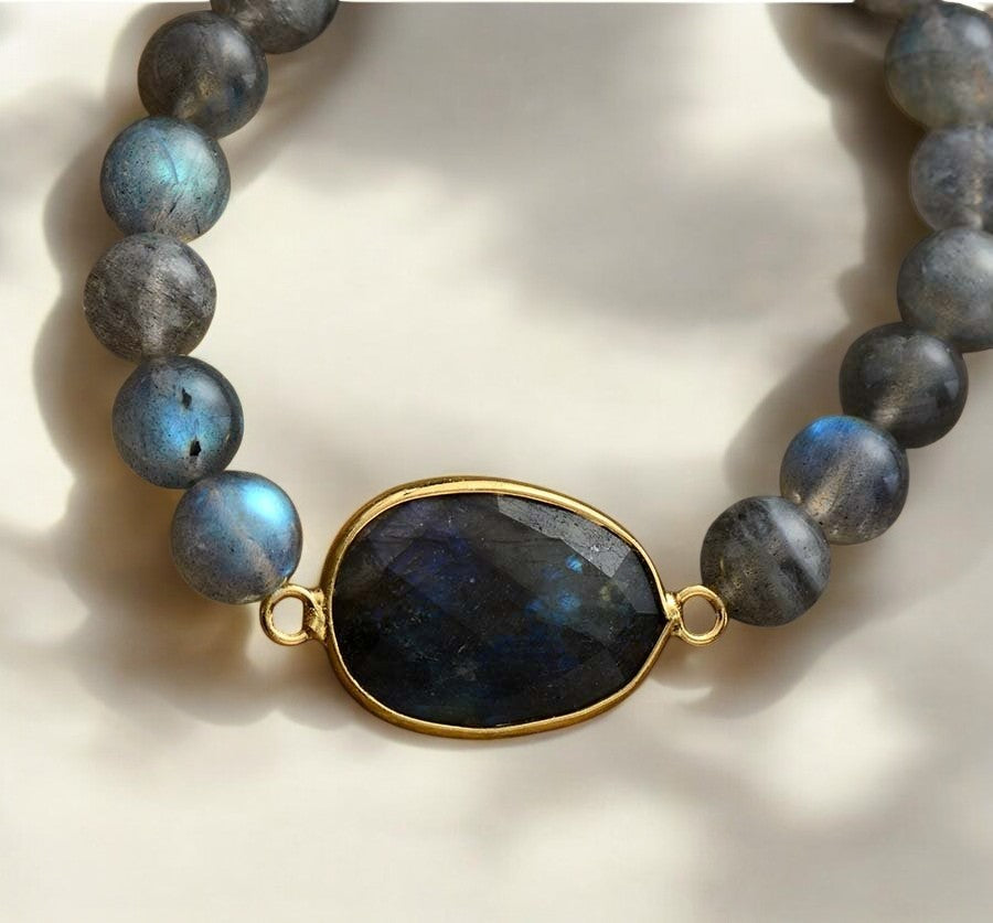 Pulseira de Pedra Preciosa Labradorita Azul