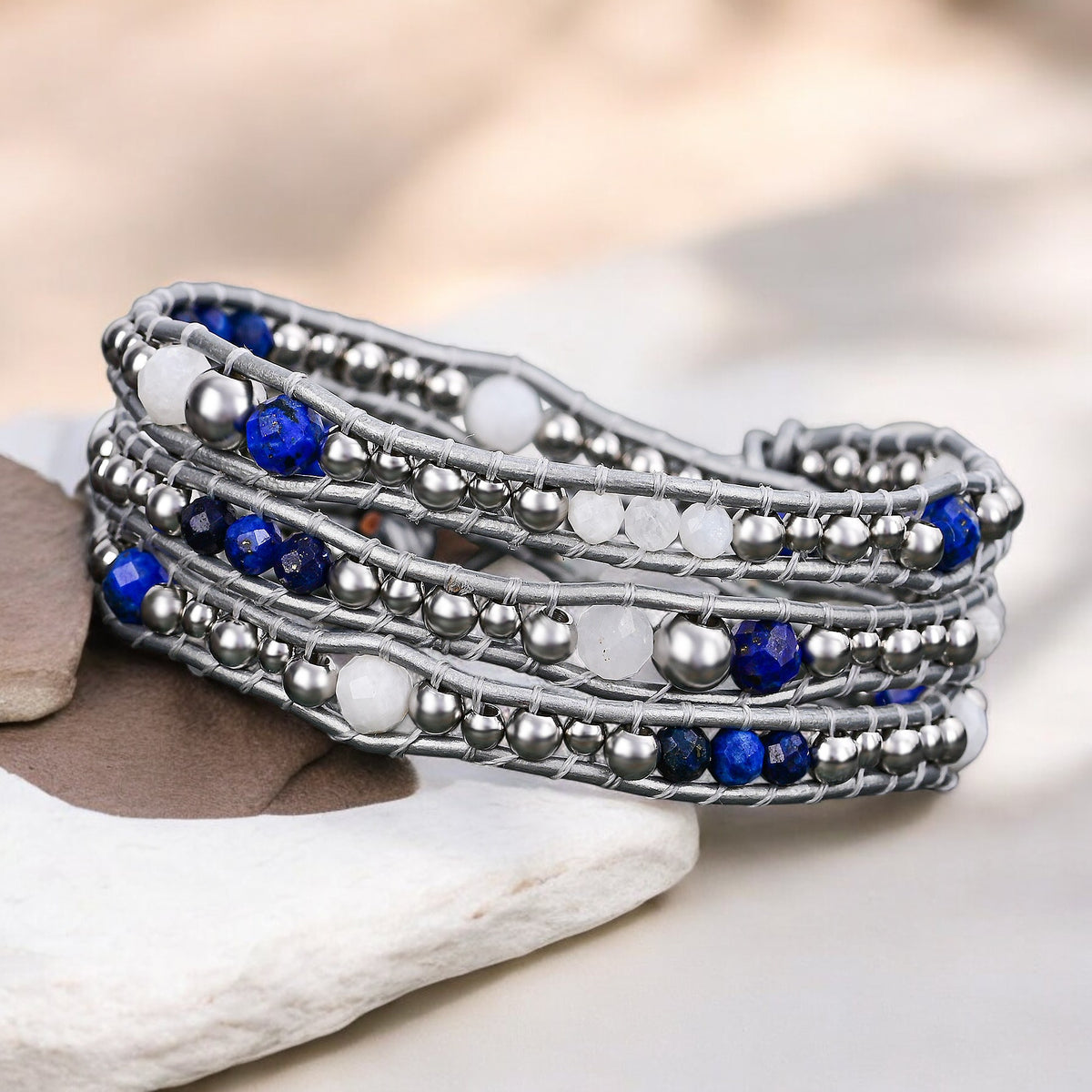 Pulseira Envoltório de Proteção Celestial de Lápis-Lazúli