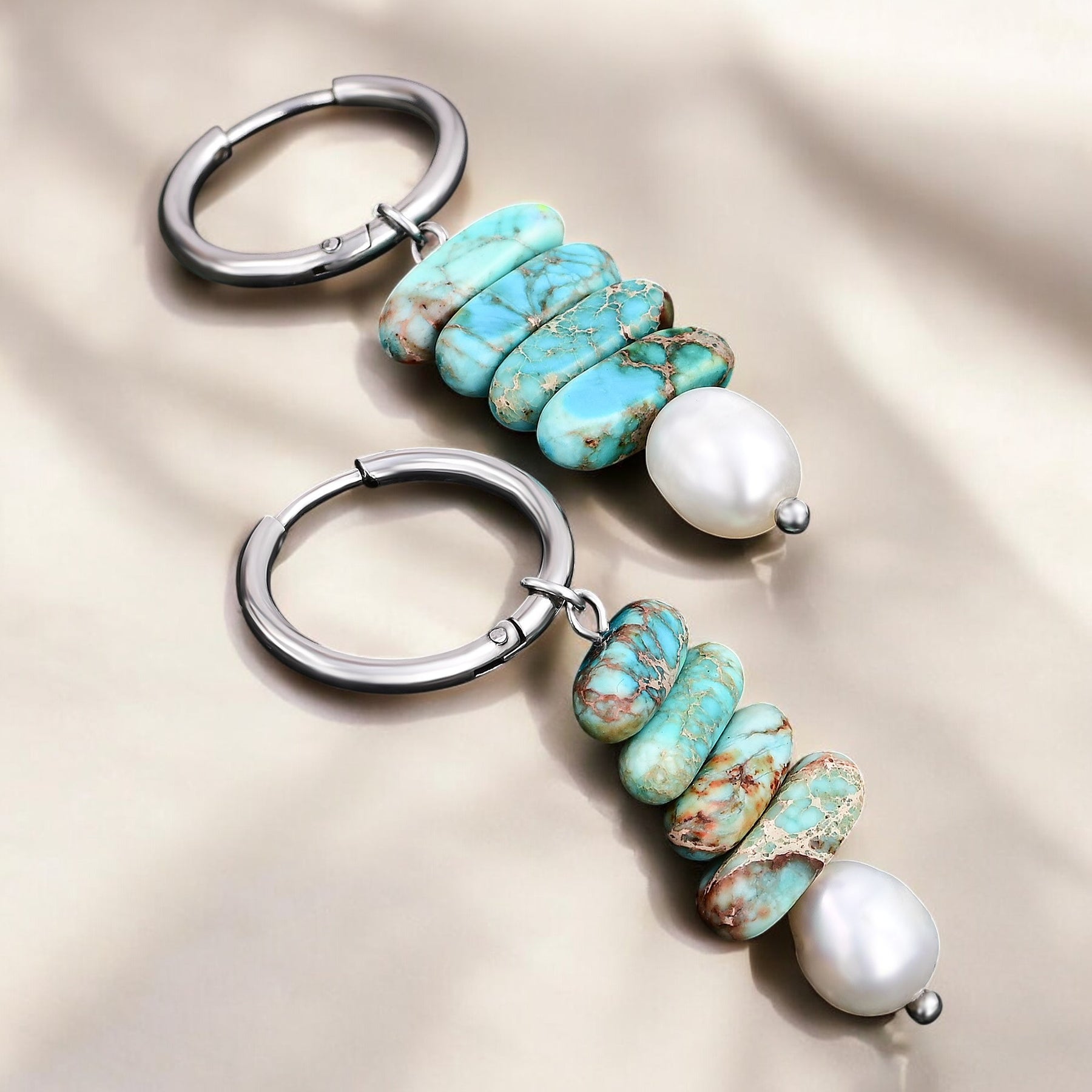 Brincos Argola Ocean Bliss com Pérola e Jaspe Turquesa