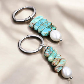 Brincos Argola Ocean Bliss com Pérola e Jaspe Turquesa