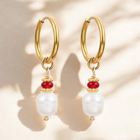 Brincos de Argola Golden Grace Pearl & Jade Agate